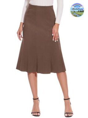 Women's A-Line Knee Length Flared High Waist Midi Skirt for Office